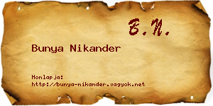 Bunya Nikander névjegykártya